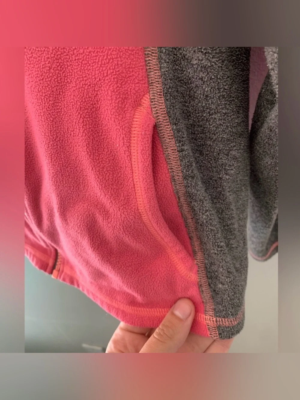 North Face Pink Gray Colorblock Fleece Full Zip Hoodie Jacket Girls XL/18
